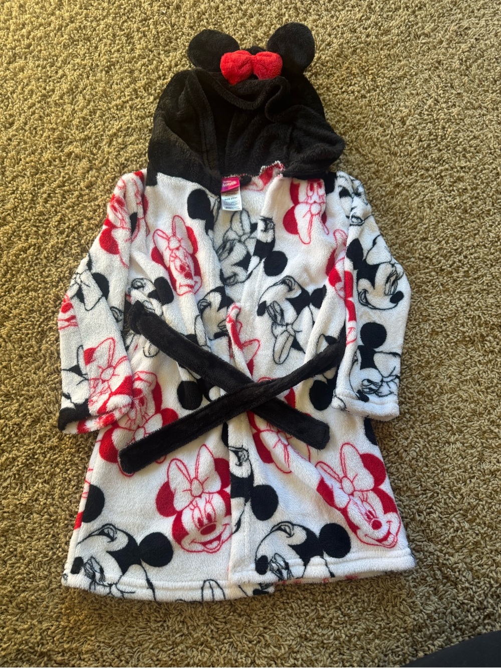 Minnie Mouse Hooded Fleece Kids Robe - Black, White & Red